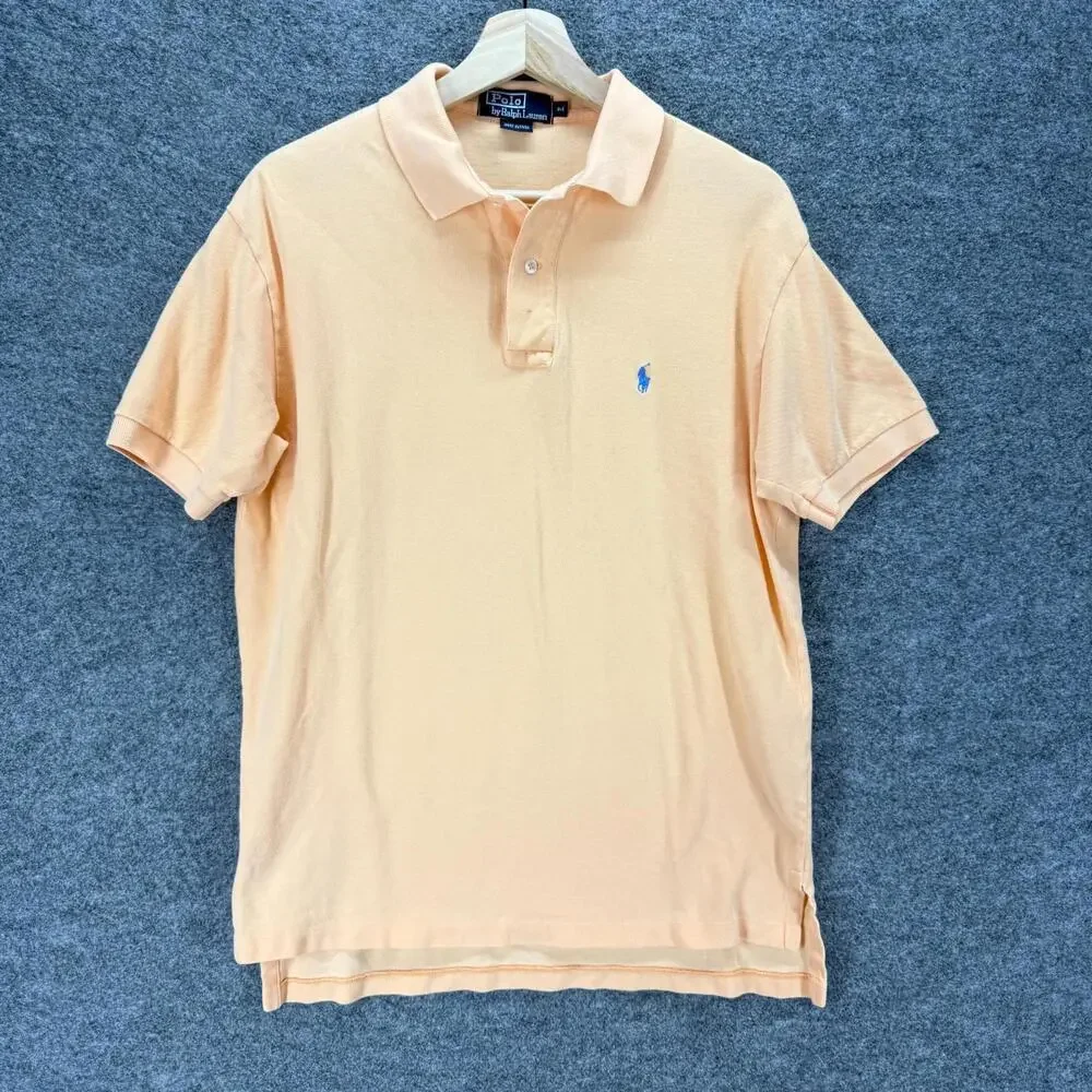 Ralph Lauen Polo Shirt Men M Medium Beige Button Up Collared Short Sleeve Cotton